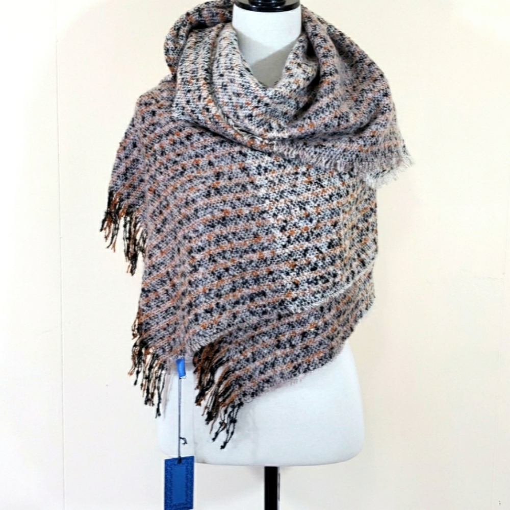 Women's big huge soft blanket scarf wrap shawl with fringe NWT